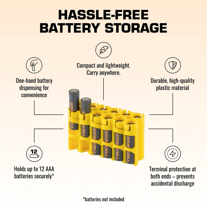 Storacell AAA Battery Storage Caddy by Storacell, Yellow, Holds 12 Batteries (Not included) - Image 4